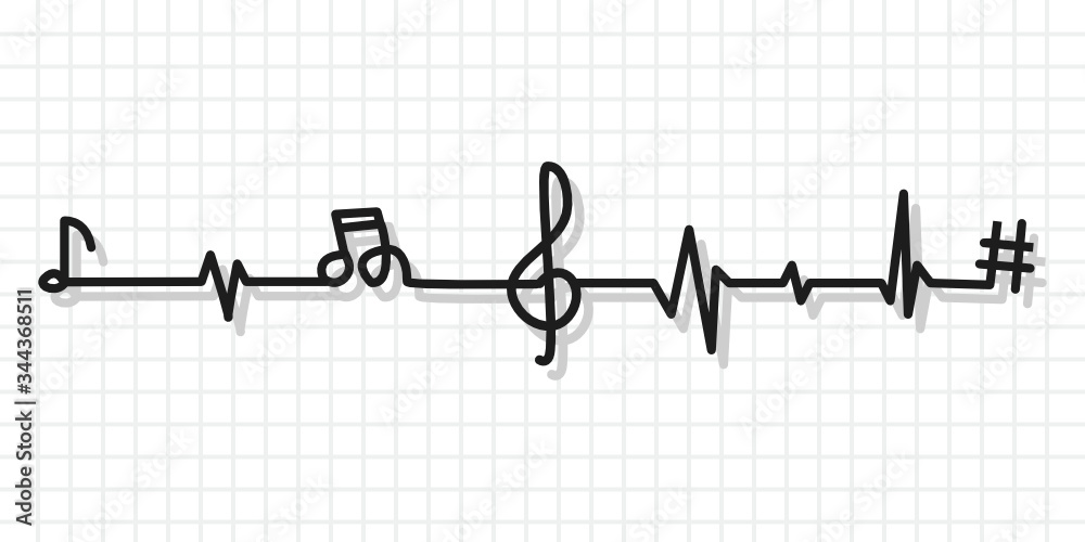 Music heartbeat line with note.
Music heartbeat line with note.