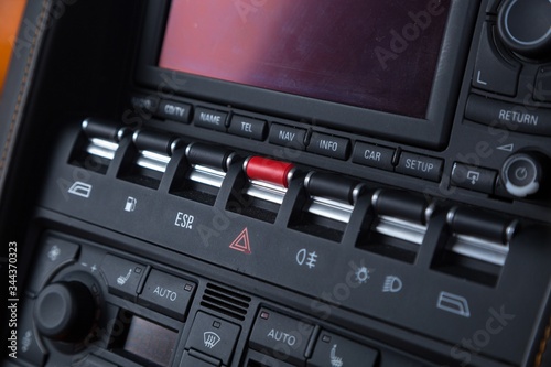 Closeup shot of the infotainment system of a modern car photo