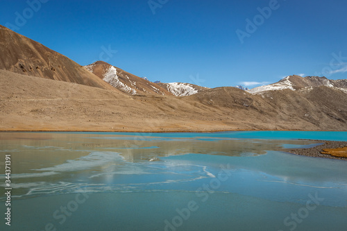 breathtaking frozen lake surrounded by himalayan mountains