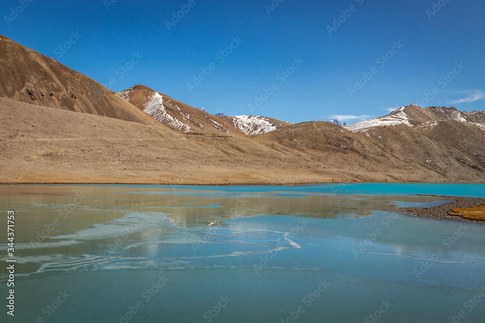 breathtaking frozen lake surrounded by himalayan mountains