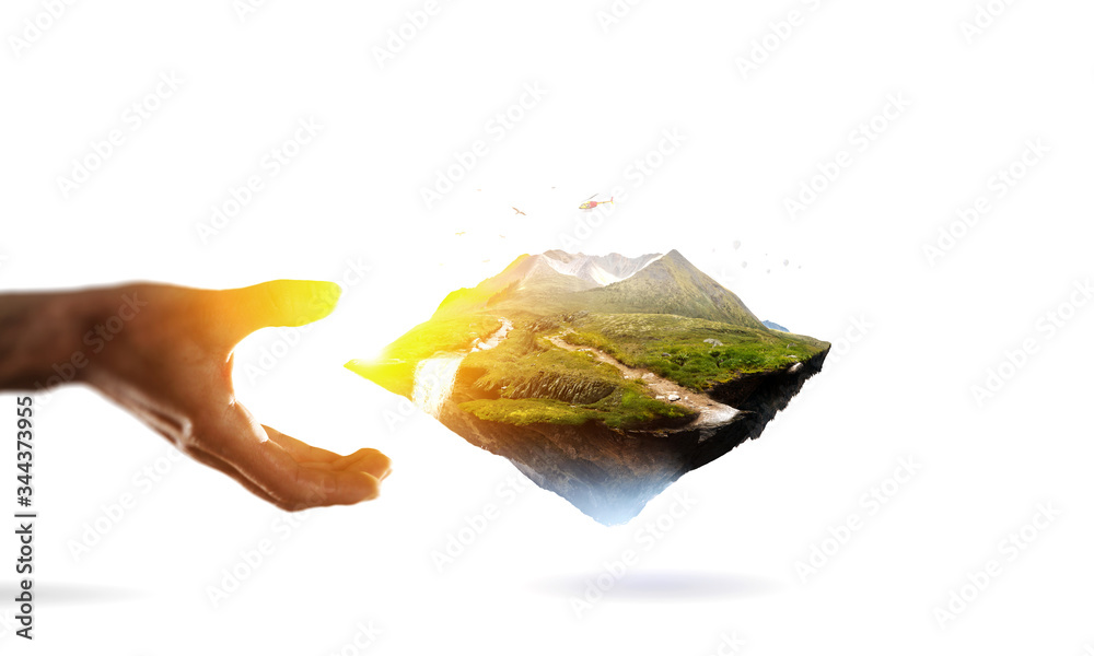 Fototapeta premium Landscape with mountain floating in the air