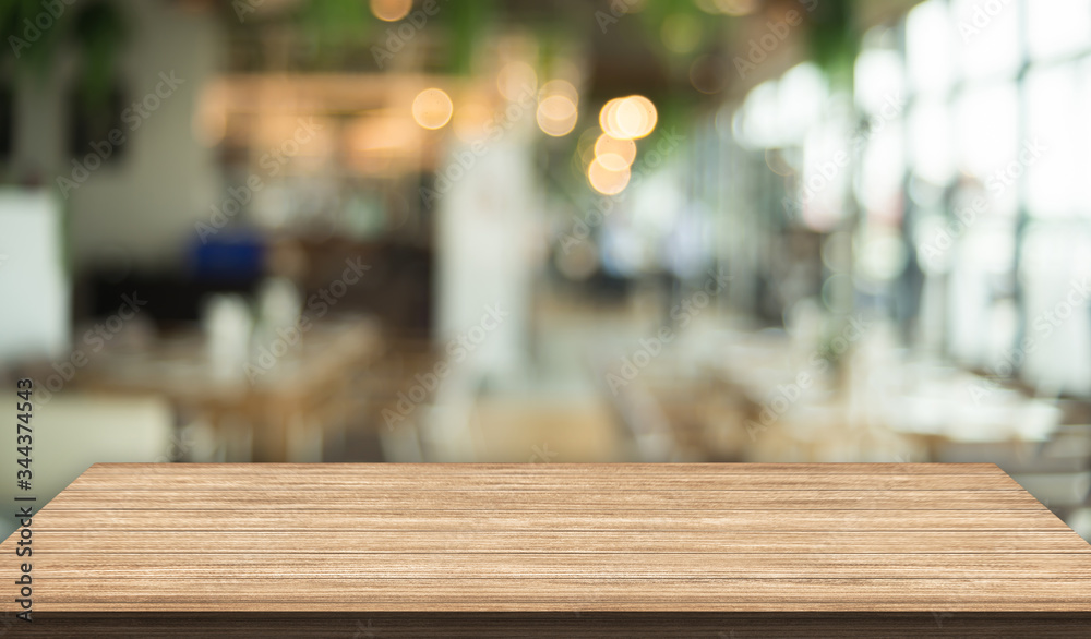 3D Rendering, Wooden top table with bokeh light effect and blur restaurant on background, blur background 3D Rendering, Wooden top table with bokeh light effect and blur restaurant on background, blur background