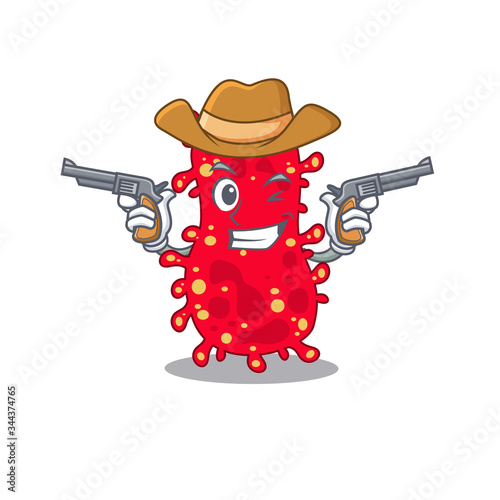 Cute handsome cowboy of moraxella cartoon character with guns