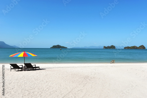 Tanjung rhu beach, Langkawi island Malaysia. Beautiful beach over the bkue sky background.