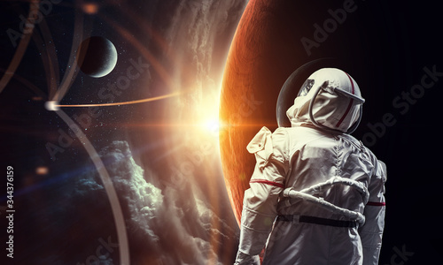Spaceman and planets abstract theme