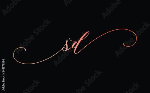 sd or s, d Lowercase Cursive Letter Initial Logo Design, Vector Template