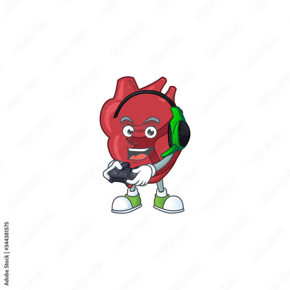 A cartoon design of heart talented gamer play with headphone and controller
