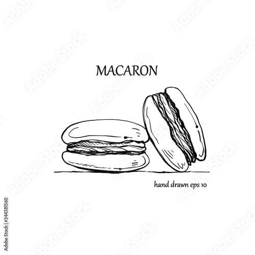 Illustration hand drawn
Macaron on white background, outline monochrome ink style for artwork, logo, packaging vector eps10.