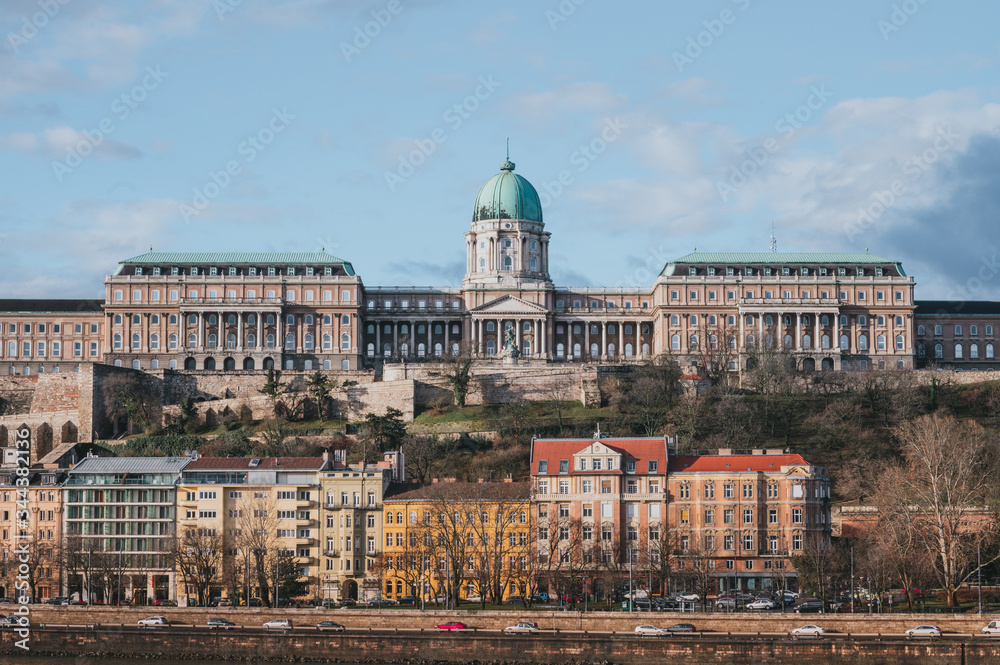 Fototapeta premium Buda castle on a winter day in Budapest, Hungary.