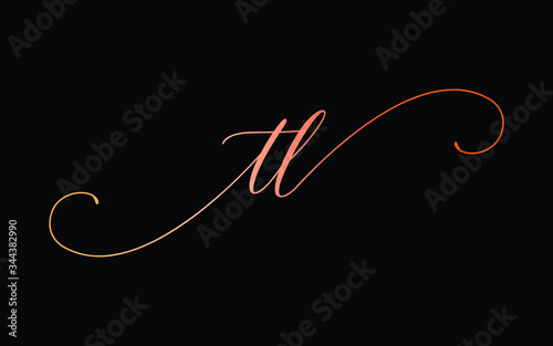 Tableau sur toile tl or t, l Lowercase Cursive Letter Initial Logo Design, Vector Template