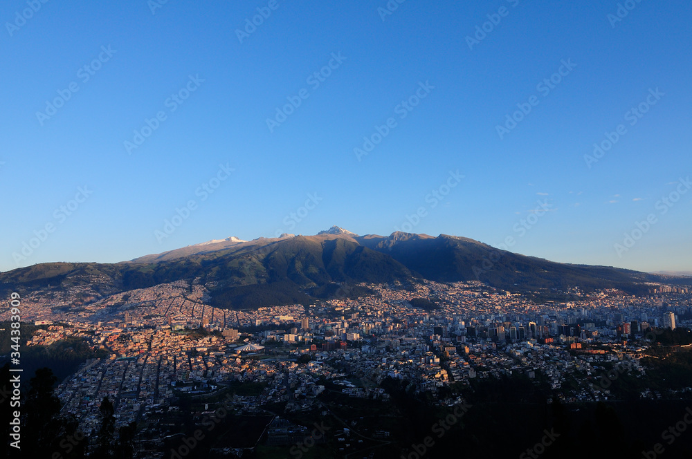 Quito city on the slopes of the Pichincha Volcano.