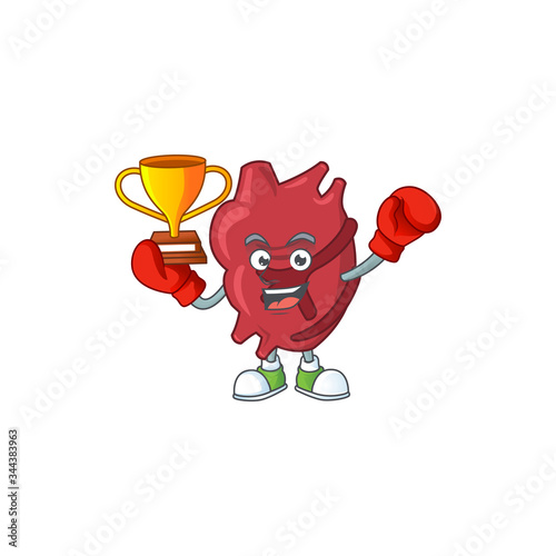 Proudly face of boxing winner heart presented in cartoon character design