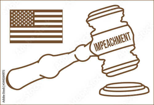 Impeachment of the president in the USA. Judge gavel and flag of america in brown vector.