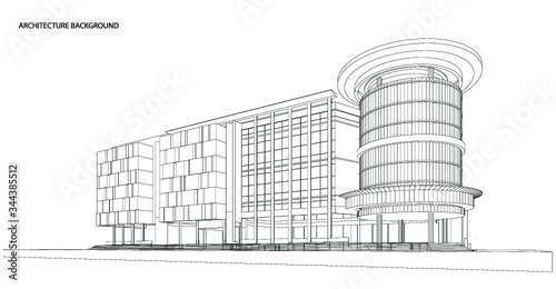 Perspective 3D render of building wireframe.