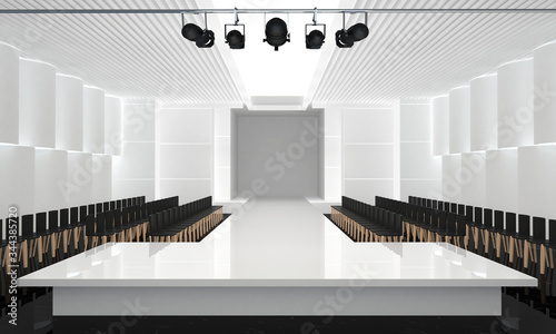 3D illustration of fashion empty runway. before a fashion show