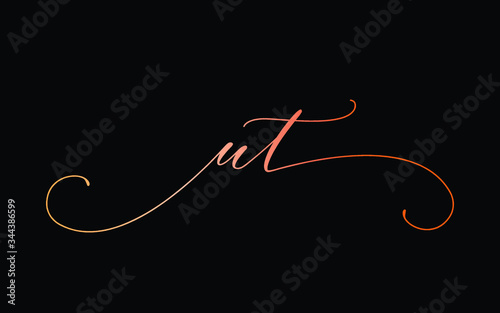 ut or u, t Lowercase Cursive Letter Initial Logo Design, Vector Template