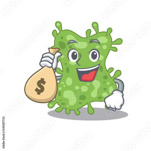 Rich salmonella enterica cartoon design holds money bags
