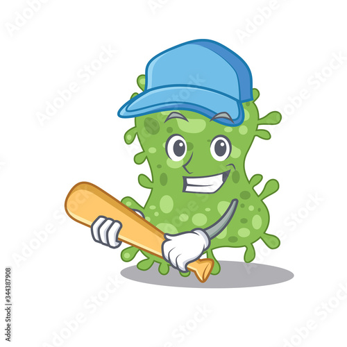 Picture of salmonella enterica cartoon character playing baseball