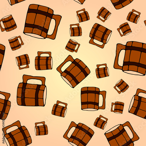 Seamless pattern with a wooden beer mug.