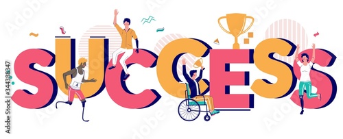 Disabled people success typography vector banner template