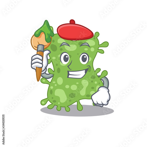 A creative salmonella enterica artist mascot design style paint with a brush