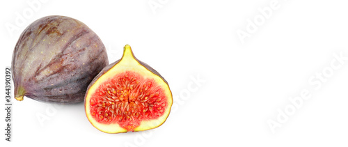 Fresh fig fruits isolated on white background. Free space for text. Wide photo .