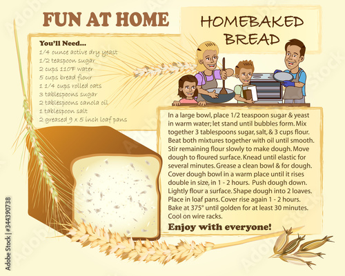 Homemade Bread Fresh From the Oven! Illustration and Original Recipe by the artist - Ready for Your Publications and Designs - Fictional Family Characters Cooking Together