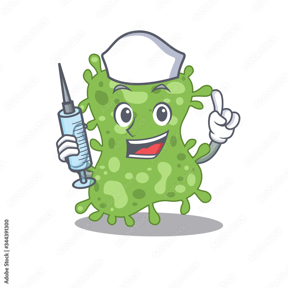 Obraz premium A nice nurse of salmonella enterica mascot design concept with a syringe