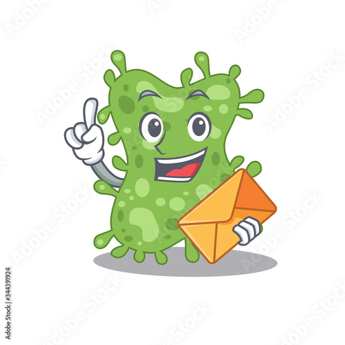 Happy salmonella enterica mascot design concept with brown envelope