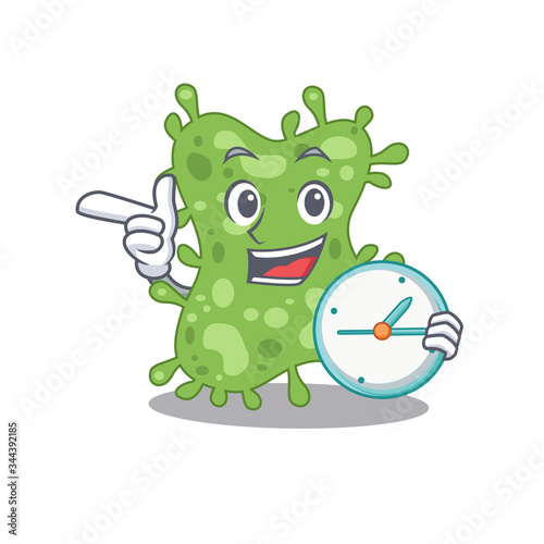 Salmonella enterica mascot design concept smiling with clock
