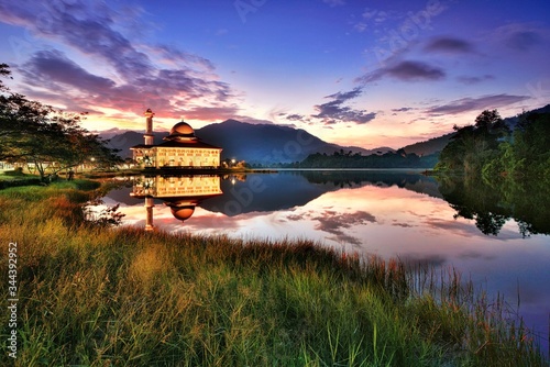 Darul quran mosque, kuala kubu baru selangor at sunrise. Beautiful mosque in Malaysia photo