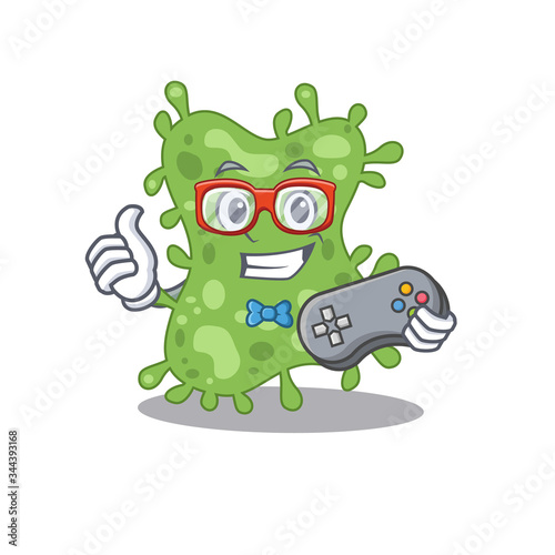 Mascot design concept of salmonella enterica gamer using controller