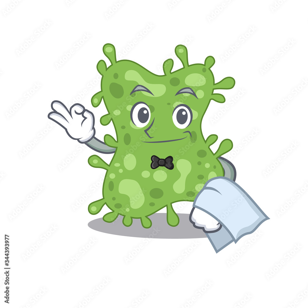Obraz premium A cartoon character of salmonella enterica waiter working in the restaurant