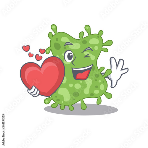 A sweet salmonella enterica cartoon character style with a heart