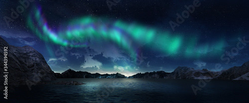 A beautiful green and red aurora dancing over the hills.