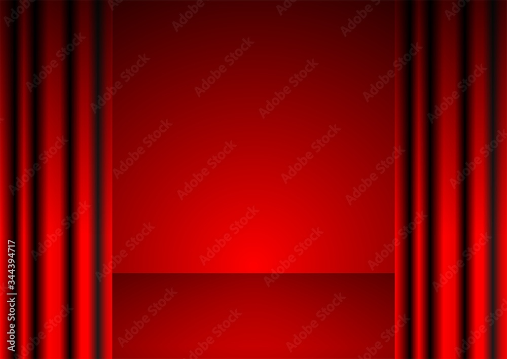Red curtain theater stage 3d background.