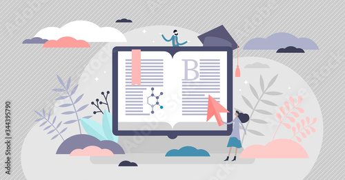 E-learning vector illustration. Distance teaching flat tiny persons concept
