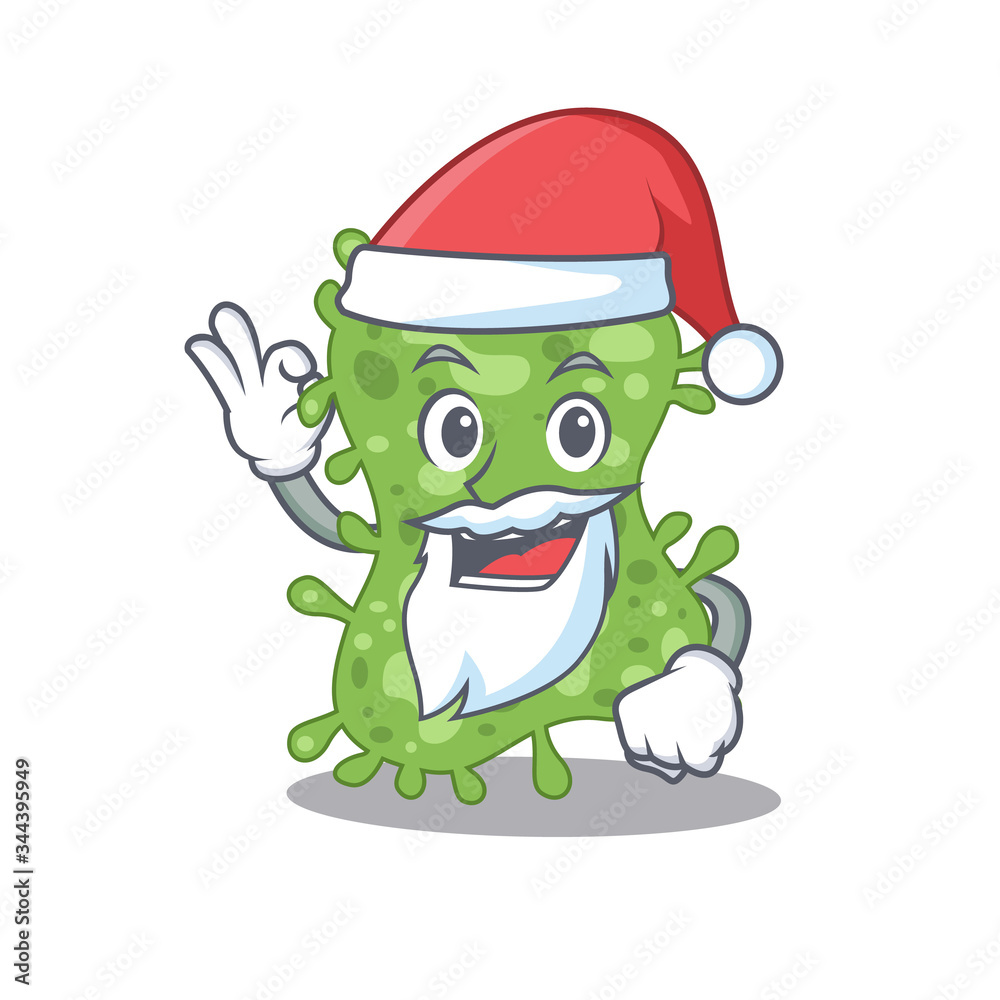 Salmonella enterica Santa cartoon character with cute ok finger