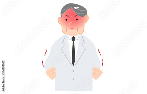 こぶしを握り締めて怒る白衣の男性のイラスト