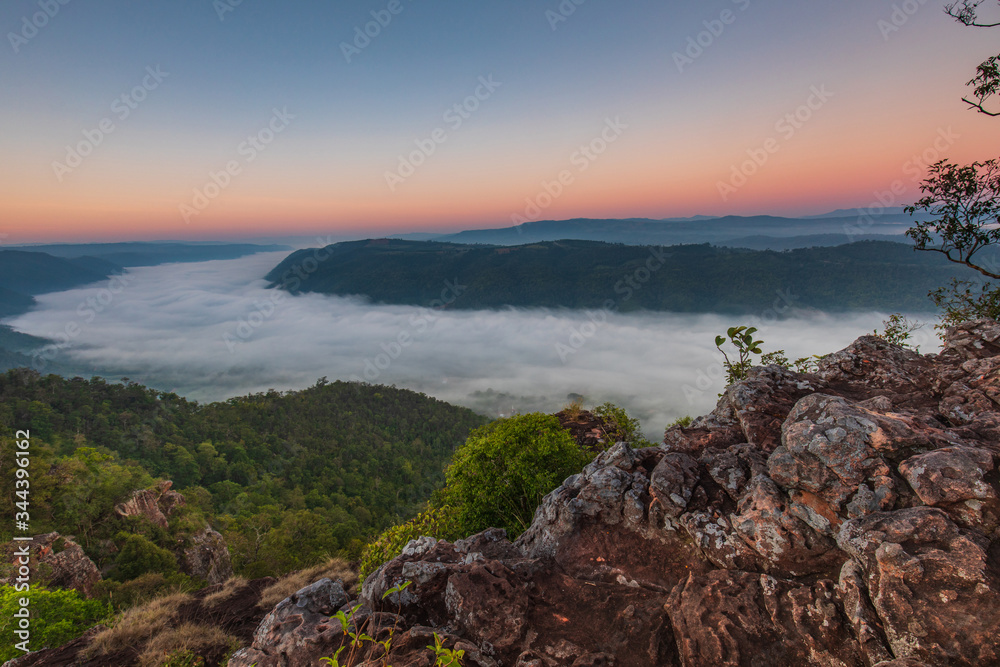Phu-E-Lerd, Landscape sea of mist on the mountain in Loei province  Thailand.