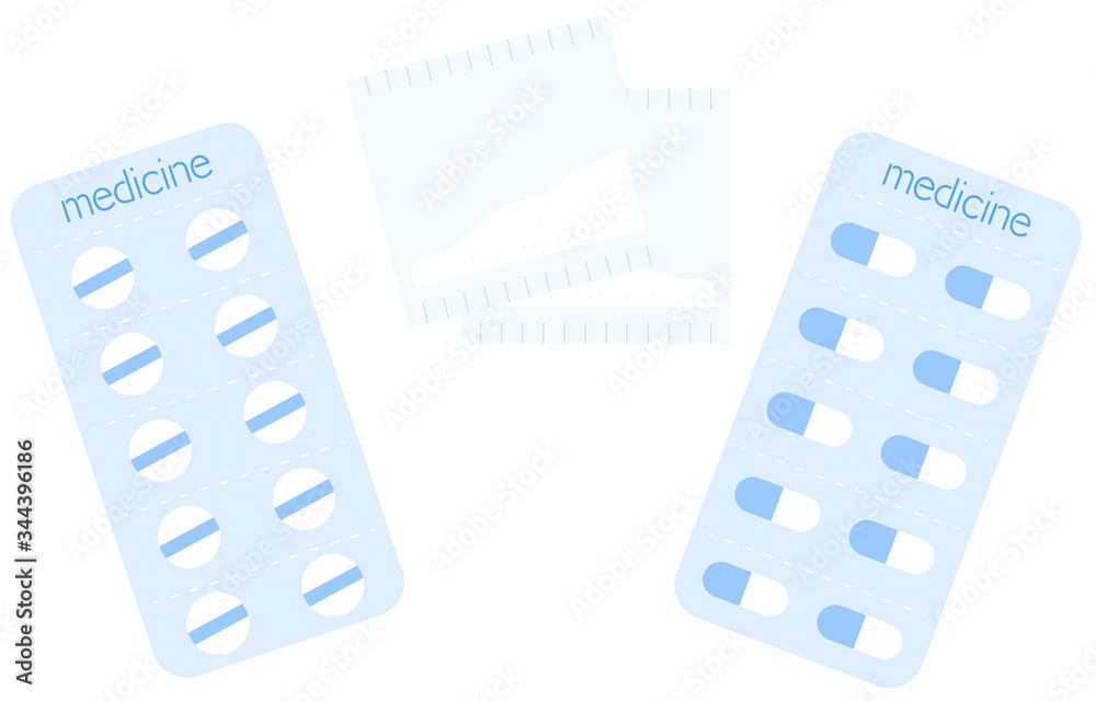 錠剤とカプセルと粉薬のイメージイラスト 錠剤とカプセルと粉薬のイメージイラスト