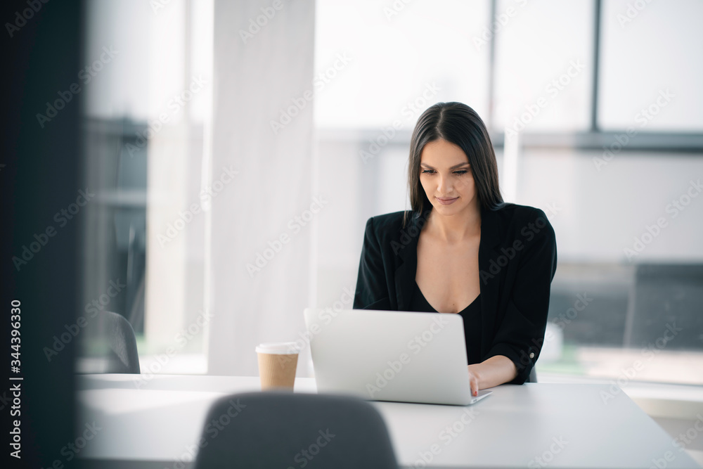 Young businesswoman working on lap top. Beautiful woman in office. Young businesswoman working on lap top. Beautiful woman in office.