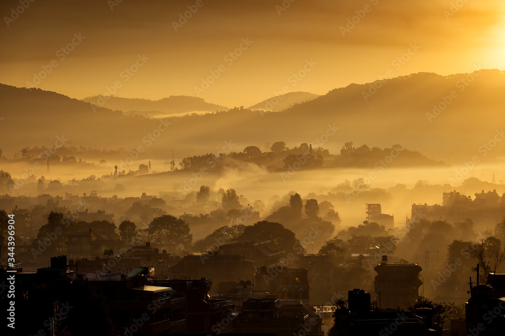 Sunrise over Bhaktapur City of Nepal