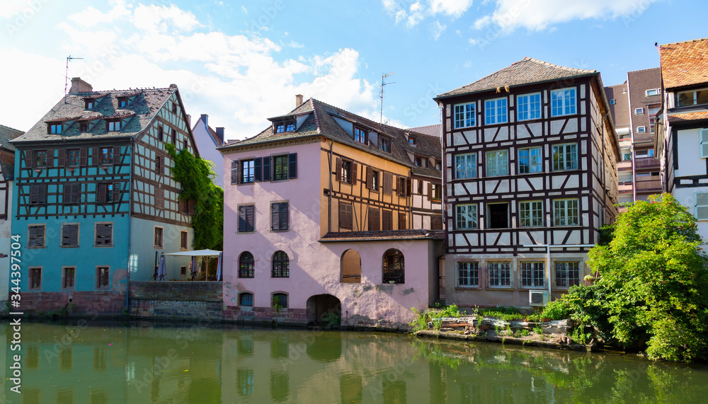 Ancient historic houses on the water. Grande Île. Strasbourg. France