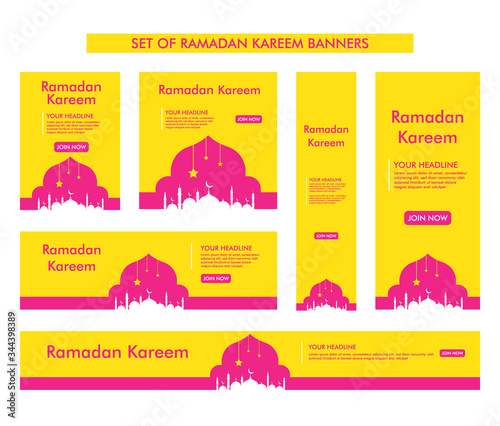 set of ramadan kareem background design, modern islamic banner collection, fasting, web, poster, flyer, advertising illustration design photo