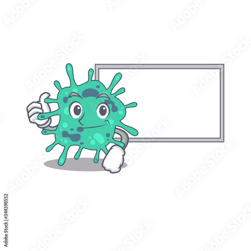 Humorous shigella boydii cartoon design Thumbs up bring a white board
