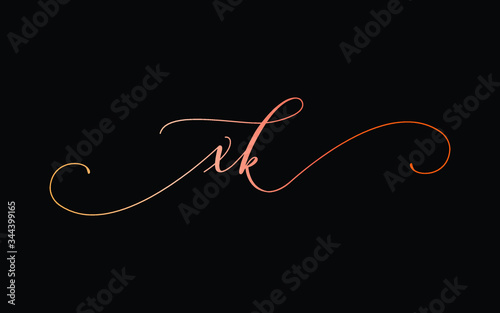 xk or x, k Lowercase Cursive Letter Initial Logo Design, Vector Template