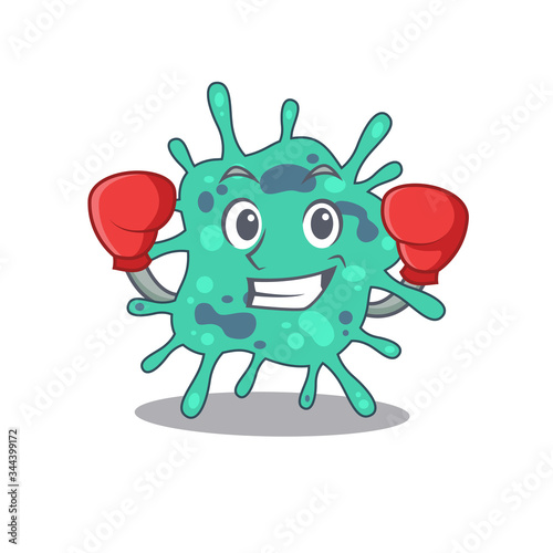 A sporty boxing athlete mascot design of shigella boydii with red boxing gloves