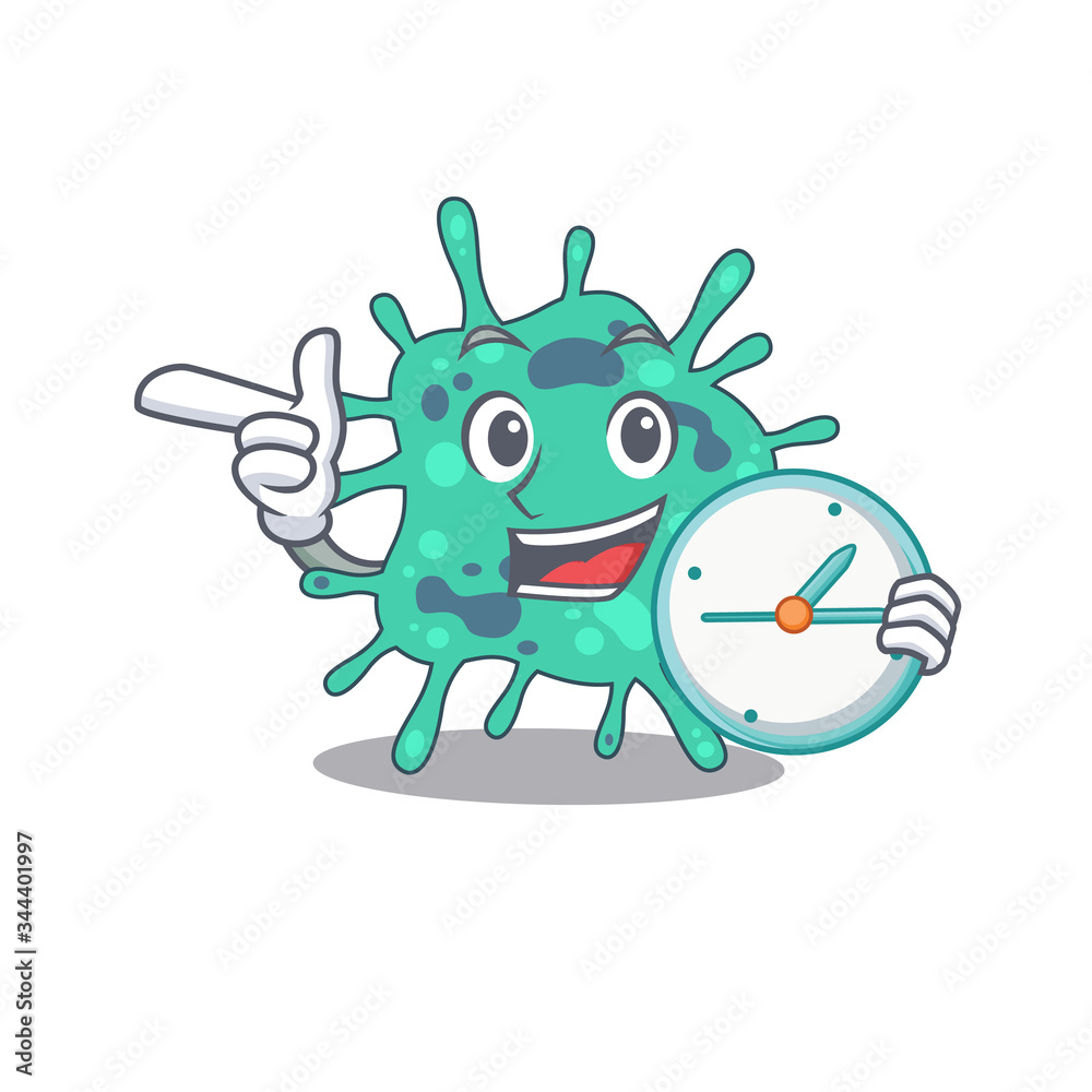Shigella boydii mascot design concept smiling with clock Shigella boydii mascot design concept smiling with clock