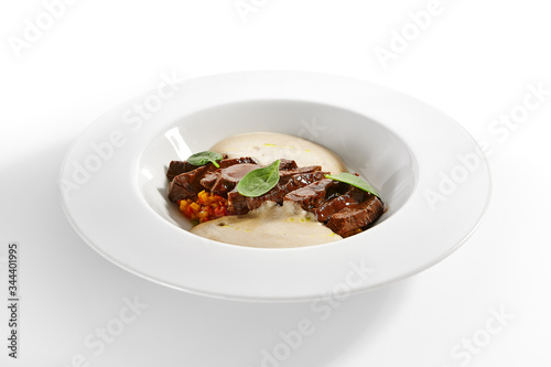 Beef heart ragout and vegetables